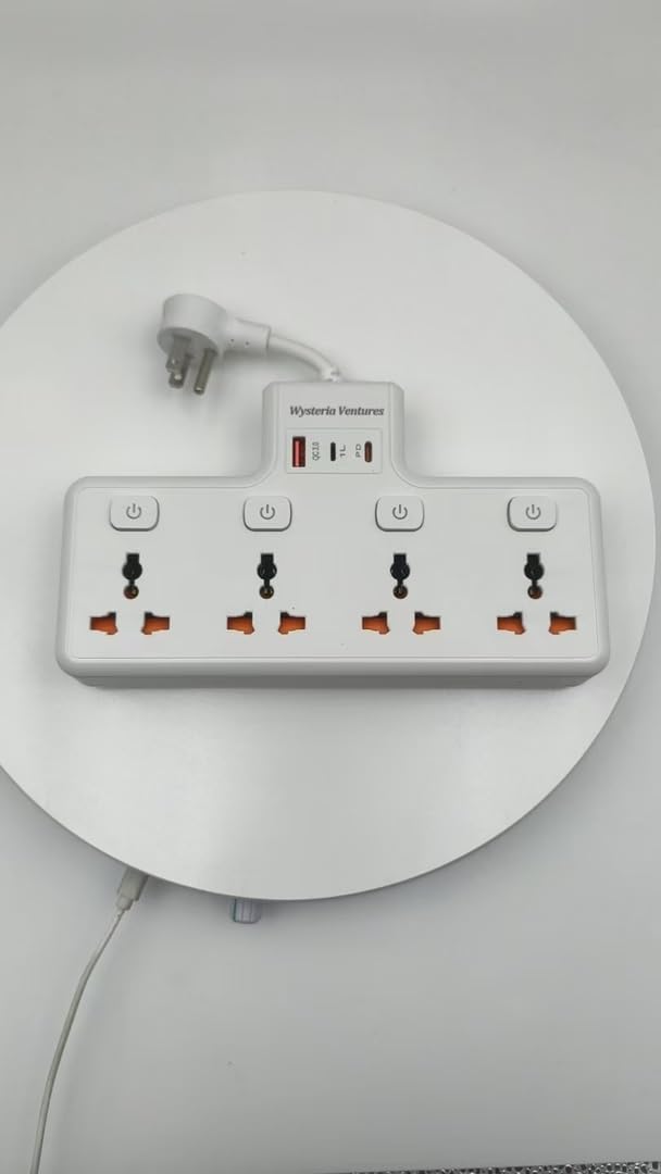 Wysteria Wall Mount Power Strip – 4 AC Outlets with USB-C & USB