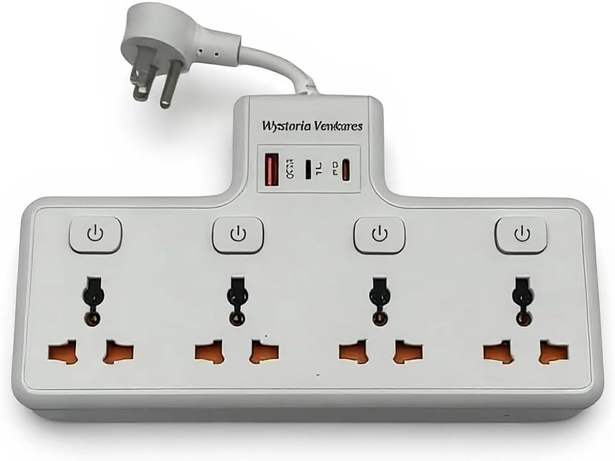 Wysteria Wall Mount Power Strip – 4 AC Outlets with USB-C & USB