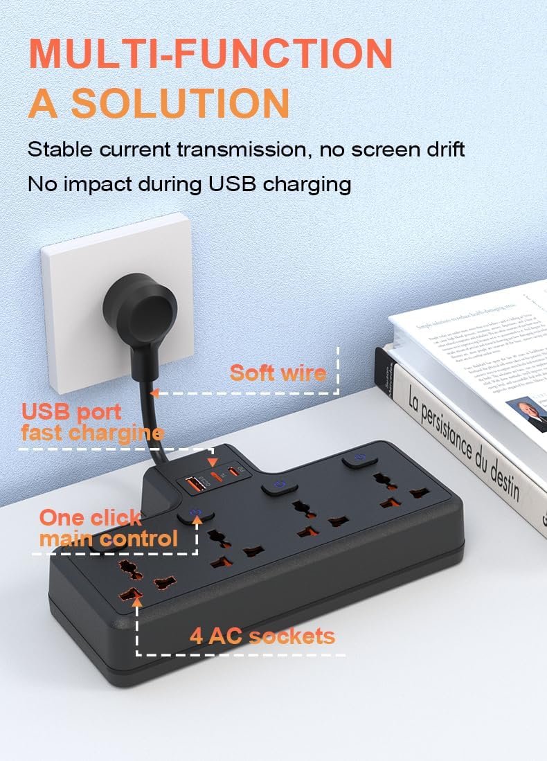 Wysteria Wall Mount Power Strip – 4 AC Outlets with USB-C & USB
