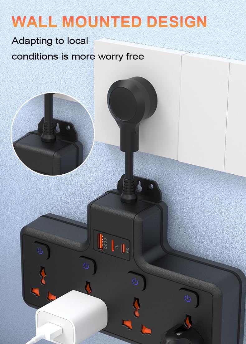 Wysteria Wall Mount Power Strip – 4 AC Outlets with USB-C & USB