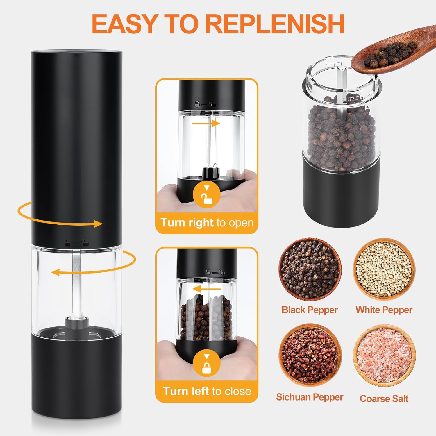 Wysteria Electric Salt & Pepper Grinder Set – Rechargeable Automatic Spice Mills