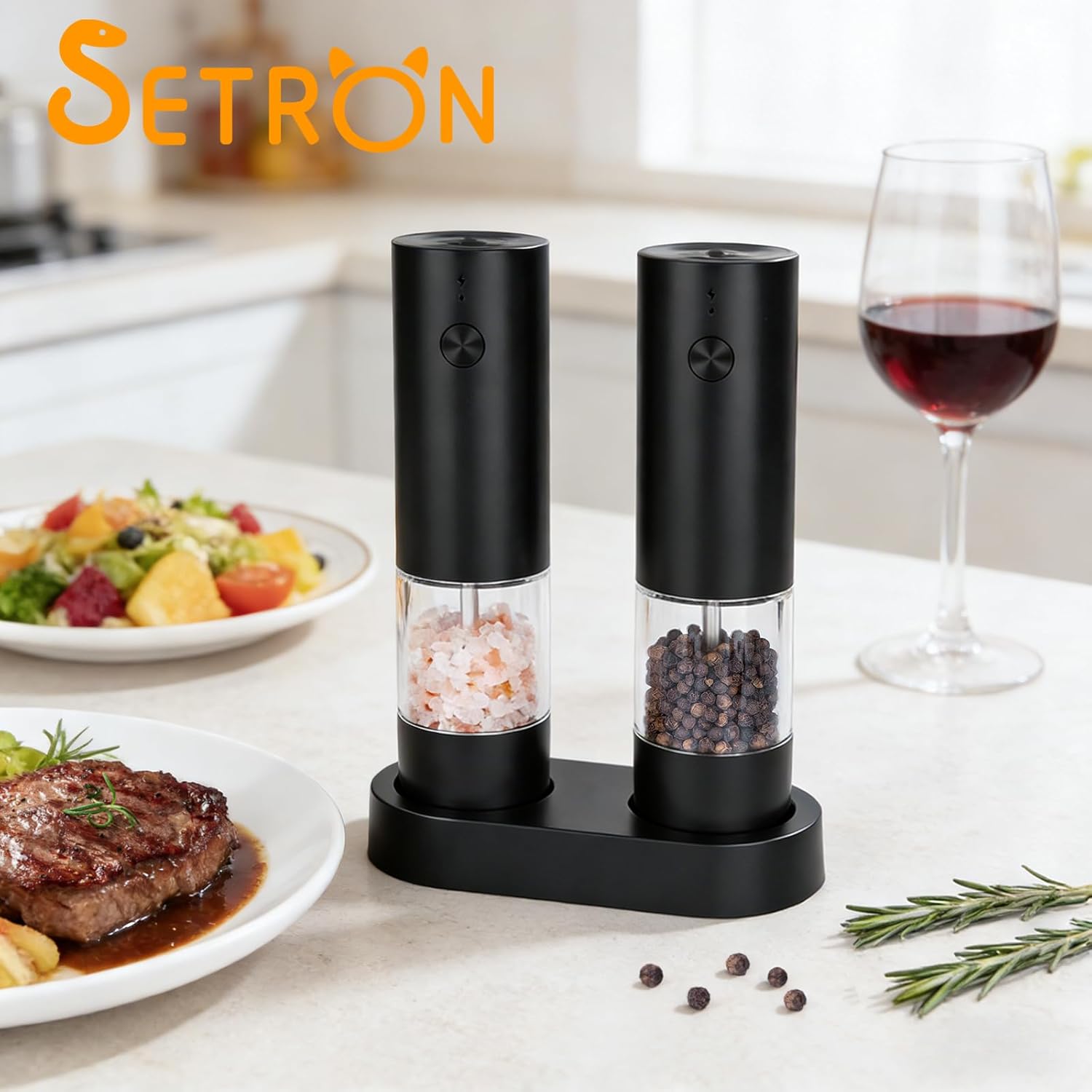 Wysteria Electric Salt & Pepper Grinder Set – Rechargeable Automatic Spice Mills