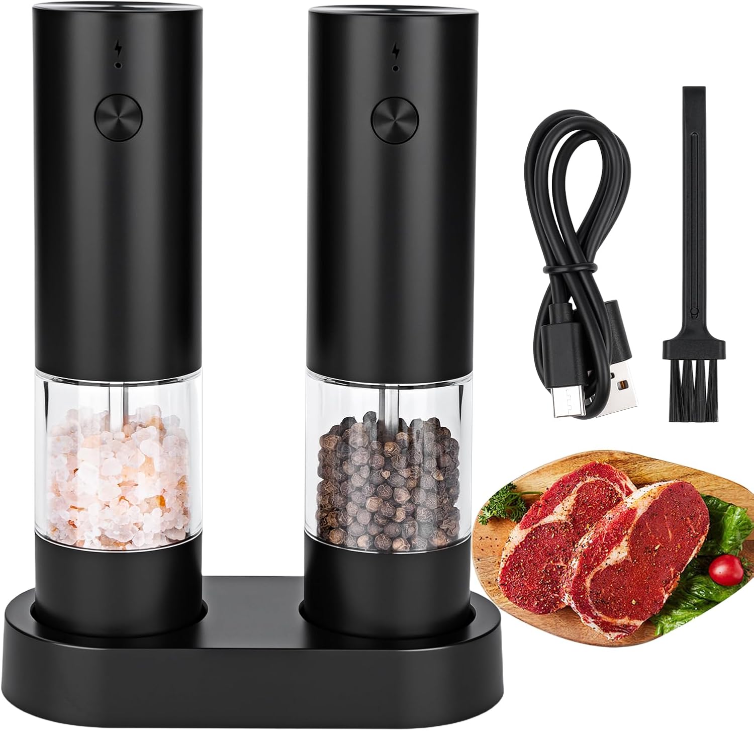 Wysteria Electric Salt & Pepper Grinder Set – Rechargeable Automatic Spice Mills